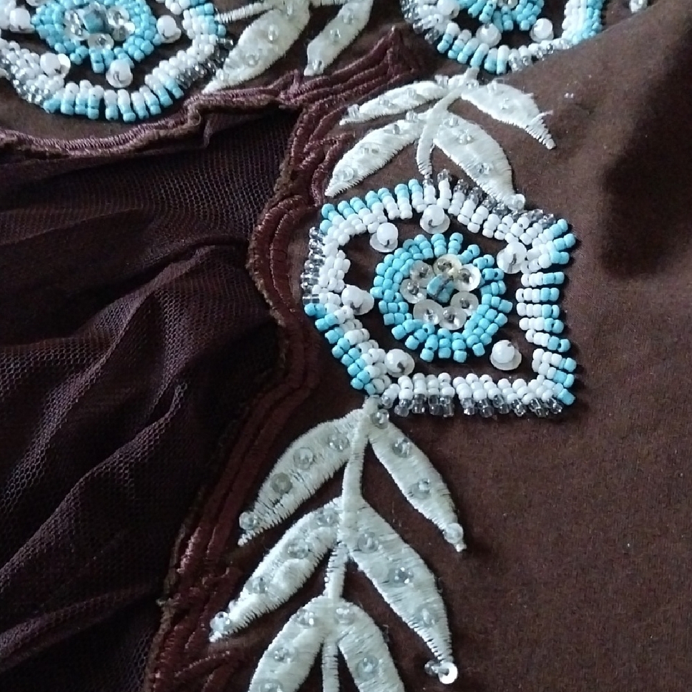 Ooak Upcycled Brown Beaded Skirt - Picture 3 of 5